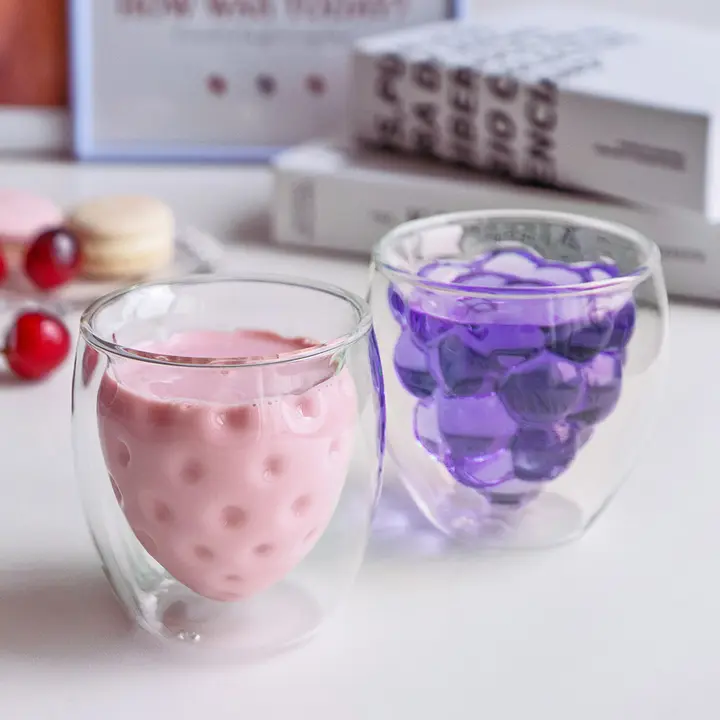 인블룸 이중유리컵, 포도 1개 + 딸기 1개, 250ml, 2개